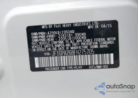 2015 Subaru Impreza 2.0I Sport Limited from USA, damaged, VIN JF1GPAZ68FH275705